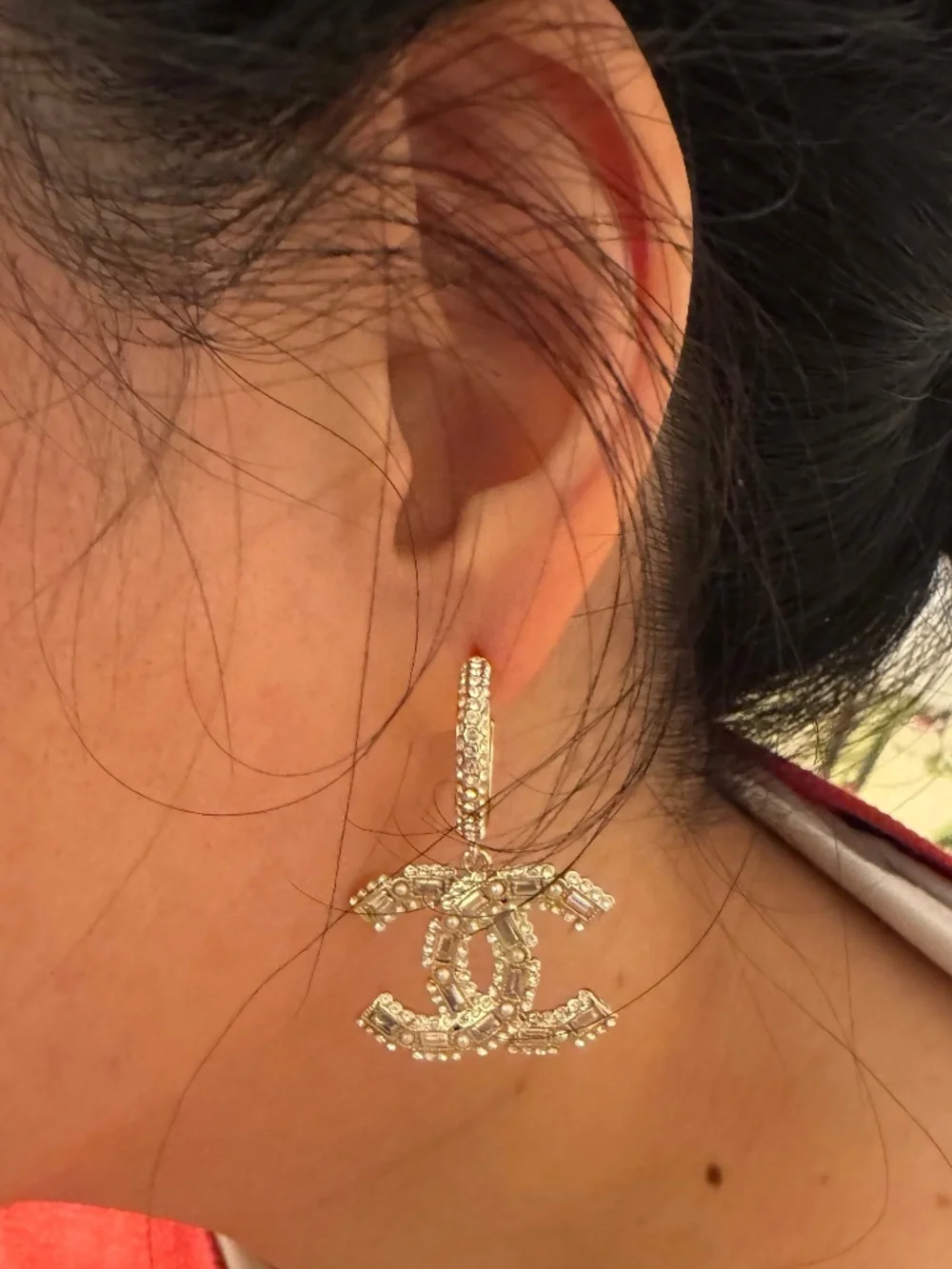 New Chanel CC Logo Super Bling Crystal Embellished with Pearl Drop Earrings